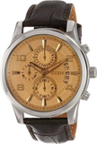 Guess Exec Chronograph Quartz Gold Dial Brown Leather Strap Watch for Men - W0076G3