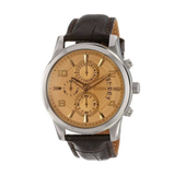 Guess Exec Chronograph Quartz Gold Dial Brown Leather Strap Watch for Men - W0076G3