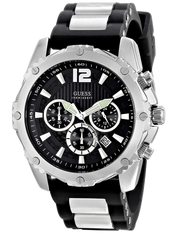 Guess Intrepid Chronograph Black Dial Two Tone Steel Strap Watch for Men - W0167G1