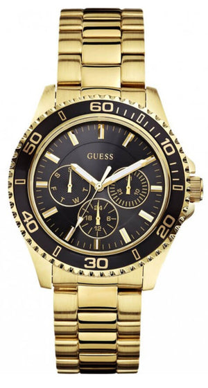 Guess BFF Multifunction Black Dial Gold Steel Strap Watch for Women - W0231L3