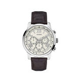 Guess Horizon Chronograph White Dial Brown Leather Strap Watch For Men - W0380G2