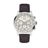 Guess Horizon Chronograph White Dial Brown Leather Strap Watch For Men - W0380G2