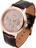 Guess Wafer Quartz Beige Dial Brown Leather Strap Watch For Men - W0496G1