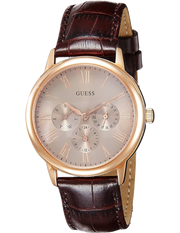 Guess Wafer Quartz Beige Dial Brown Leather Strap Watch For Men - W0496G1