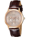 Guess Wafer Quartz Beige Dial Brown Leather Strap Watch For Men - W0496G1