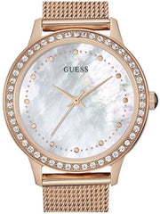 Guess Chelsea Mother of Pearl White Dial Rose Gold Mesh Strap Watch For Women - W0647L2