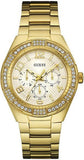 Guess Luna Diamonds White Dial Gold Steel Strap Watch for Women - W0729L2