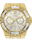 Guess Limelight Quartz Silver Dial Golden Leather Strap Watch For Women - W0775L2