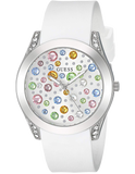 Guess Wanderlust Crystals Silver Dial White Rubber Strap Watch for Women - W1059L1