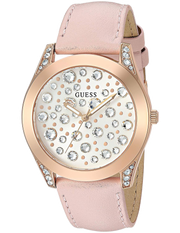 Guess Wonderlust Beige Dial Pink Leather Strap Watch for Women - W1065L1
