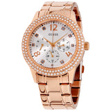 Guess Bedazzle Diamonds Silver Dial Rose Gold Steel Strap Watch For Women - W1097L3