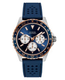 Guess Odyssey Multifunction Blue Dial Blue Rubber Strap Watch For Men - W1108G4