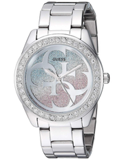 Guess G Twist Diamonds Silver Dial Silver Steel Strap Watch For Women - W1201L1