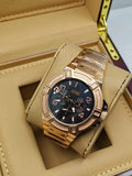 Guess Rigor Multi Function Black Dial Rose Gold Steel Strap Watch For Men - W0218G3