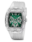 Guess Phoenix Quartz Green Dial Transparent Silicone Strap Watch For Men - GW0499G8