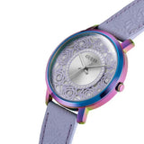 Guess Dahlia Analog Silver Dial Purple Leather Strap Watch For Women - GW0529L4