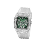 Guess Phoenix Quartz Green Dial Transparent Silicone Strap Watch For Men - GW0499G8