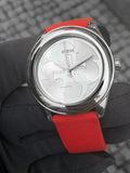 Guess G-Twist Silver Dial Red Rubber Strap Watch for Women - W0911L9