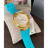 Guess Limelight Crystal White Dial Light Blue Rubber Strap Watch for Women - W1053L6