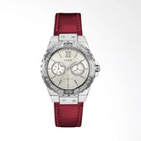 Guess Limelight Quartz Diamonds White Dial Red Leather Strap Watch For Women - W0775L11