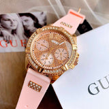 Guess Frontier Diamonds Rose Gold Dial Pink Rubber Strap Watch For Women - W1160L5