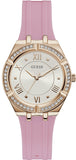 Guess Cosmo Diamonds Silver Dial Pink Silicone Strap Watch for Women - GW0034L3