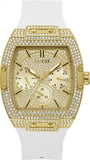 Guess Phoenix Multifunction Quartz Gold Dial White Silicon Strap Watch For Men - GW0048G3