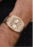 Guess Phoenix Multifunction Crystals Gold Dial Gold Steel Strap Watch For Men - GW0094G2