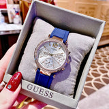 Guess Solstice Diamonds Silver Dial Blue Rubber Strap Watch for Women - GW0113L3