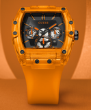 Guess Phoenix Multifunction Black Dial Orange Rubber Strap Watch For Men - GW0203G10