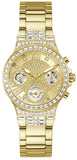 Guess Moonlight Multi Function Diamonds Gold Dial Gold Steel Strap Watch for Women - GW0320L2