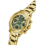 Guess Cosmo Chronograph Green Dial Gold Steel Strap Watch For Women - GW0465L5