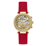 Guess Solstice Diamonds Gold Dial Red Rubber Strap Watch for Women - GW0484L1