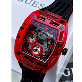 Guess Phoenix Multifunction Analog Red Dial Black Silicone Strap Watch For Men - GW0499G4