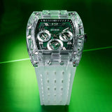 Guess Phoenix Quartz Green Dial Transparent Silicone Strap Watch For Men - GW0499G8