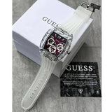 Guess Phoenix Quartz Burgundy Dial Transparent Silicone Strap Watch For Men - GW0499G9