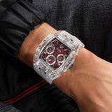 Guess Phoenix Quartz Burgundy Dial Transparent Silicone Strap Watch For Men - GW0499G9