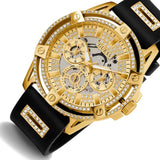 Guess King Quartz Crystals Gold Dial Black Silicone Strap Watch For Men - GW0537G2