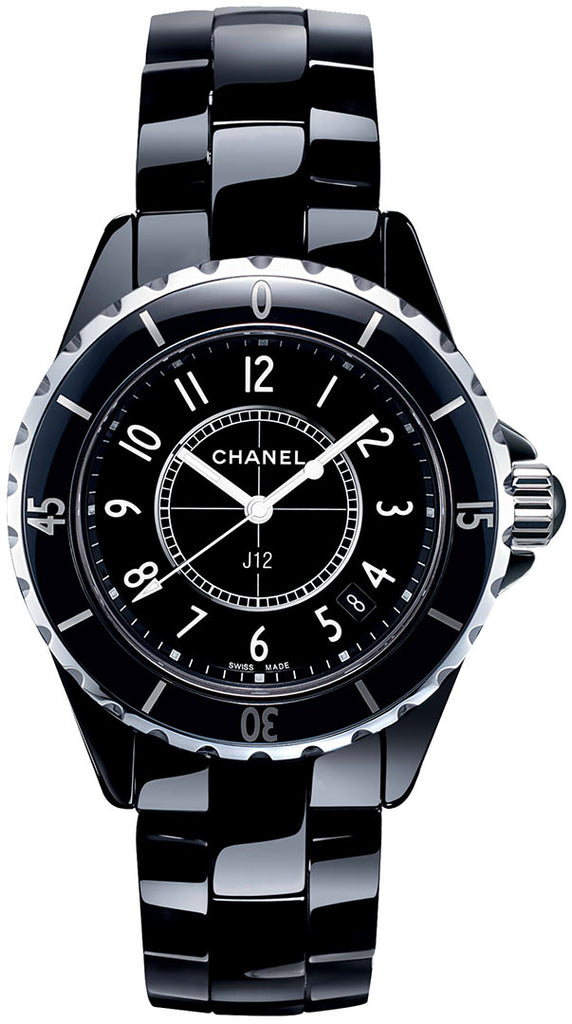 Chanel J12 Quartz Ceramic Black Dial Black Steel Strap Watch for