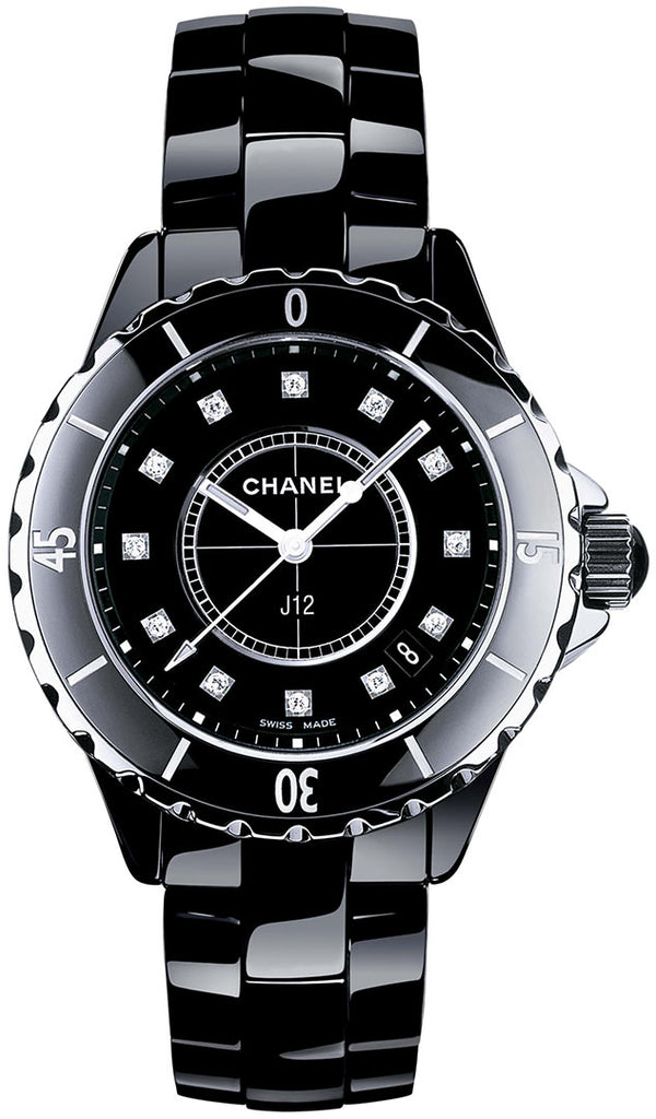 Chanel J12 Quartz Diamonds Black Dial Black Steel Strap Watch for Women  Watch for Women