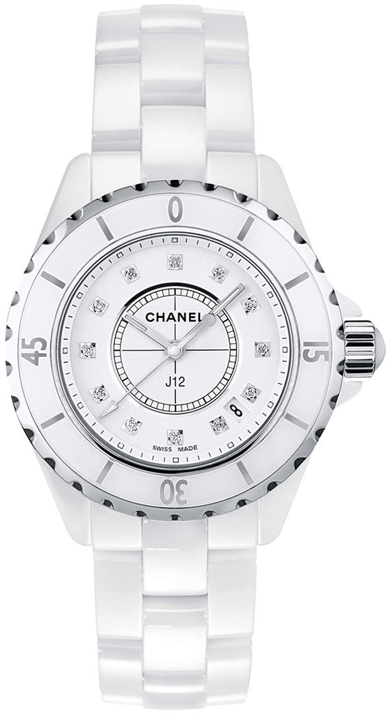 Chanel J12 Diamonds Ceramic White Dial White Steel Strap Watch for