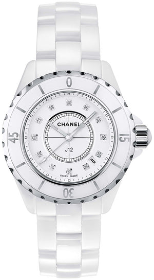 Chanel J12 Diamonds Ceramic White Dial White Steel Strap Watch for Women - J12 H1628