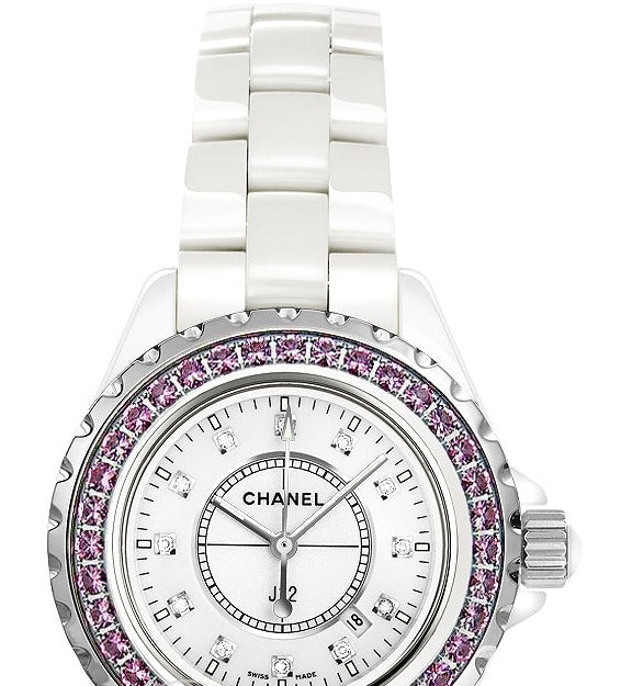 Chanel J12 Sapphire Bezel Ceramic White Dial White Steel Strap