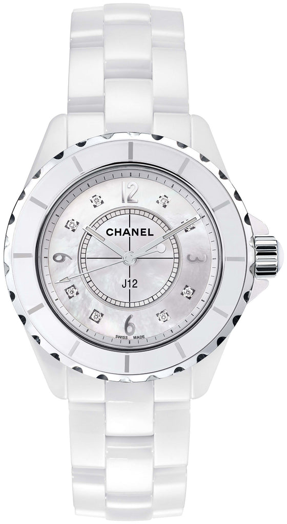 Chanel J12 Quartz Diamonds Ceramic White Dial White Steel Strap Watch for  Women Watch for Women