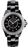 Chanel J12 Diamonds Ceramic Black Dial Black Steel Strap Watch for Women - J12 H3108