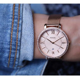 Fossil Jacqueline Quartz Rose Gold Dial Rose Gold Mesh Strap Watch for Women - ES4628