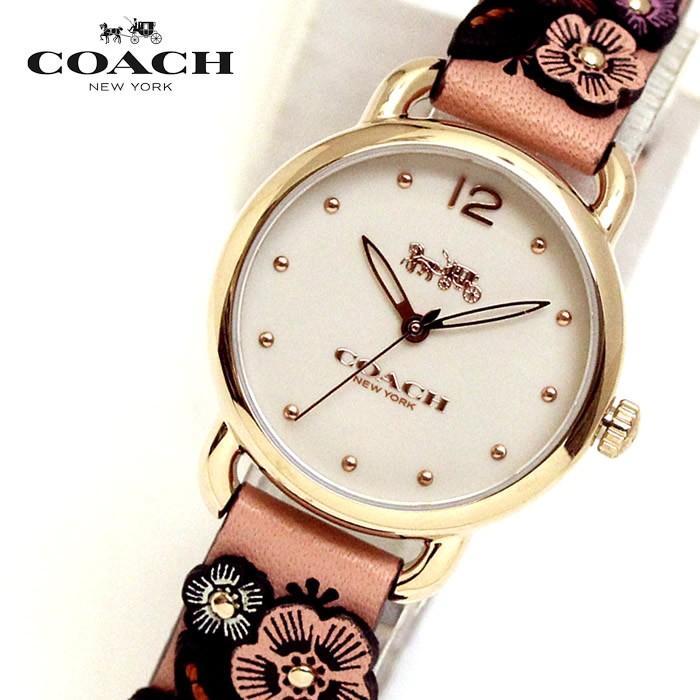Coach Delancey White Dial Floral Pink Leather Strap Watch for Women - 14502817