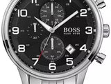 Hugo Boss Aeroliner Chronograph Quartz Black Dial Silver Steel Strap Watch For Men - HB1512446