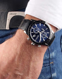 Hugo Boss Rafale Chronograph Quartz Blue Dial Black Leather Strap Watch For Men - HB1513391