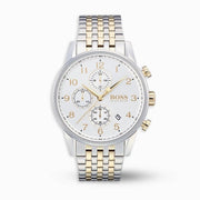 Hugo Boss Navigator Chronograph White Dial Two Tone Steel Strap Watch for Men - 1513499